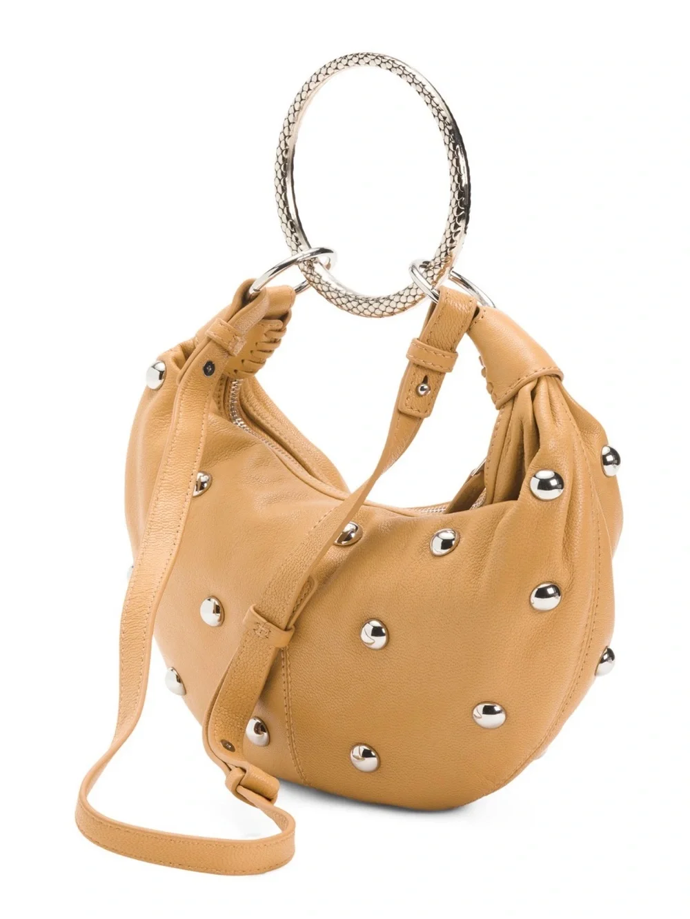 WALTER BAKER LEATHER STUDDED SMALL HOBO W/ RING HANDLE & STRAP - NWT